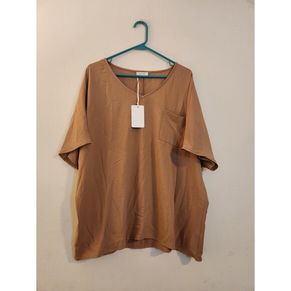 La Miel Size Large Oversized Brown Short Sleeve Polyester Top #HUT7250‎ NWT - Picture 1 of 8